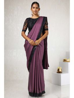 Soch - Women Wine Crepe Saree with Unstitched Blouse