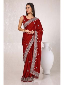 Soch - Women Red Crepe Saree with Unstitched Blouse