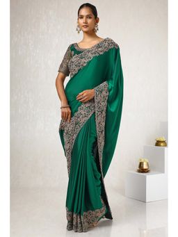 Soch - Women Green Silk Blend Embroidered Saree with Unstitched Blouse