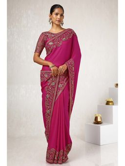 Soch - Women Pink Silk Blend Embroidered Saree with Unstitched Blouse