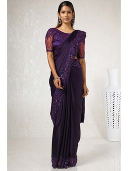 Soch - Women Purple Silk Blend Embroidered Saree with Unstitched Blouse