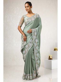 Soch - Women Sap Green Crepe Saree with Unstitched Blouse