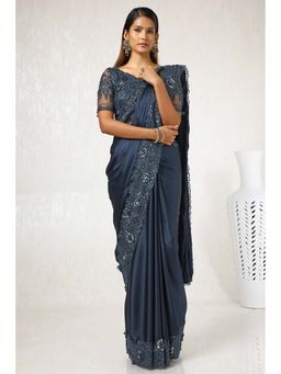 Soch - Women Charcoal Crepe Saree with Unstitched Blouse