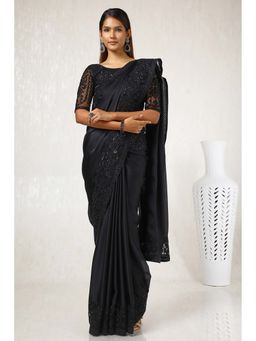 Soch - Women Black Crepe Embroidered Saree with Unstitched Blouse