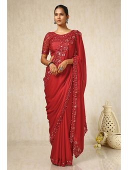 Soch - Women Red Chiffon Saree with Unstitched Blouse