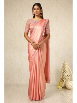 Soch - Women Peach Chiffon Embroidered Saree with Unstitched Blouse