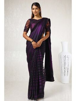 Soch - Women Purple Chiffon Embroidered Saree with Unstitched Blouse