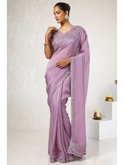 Soch - Women Lavender Organza Embroidered Saree with Unstitched Blouse
