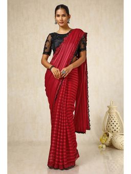 Soch - Women Red Chiffon Embroidered Saree with Unstitched Blouse