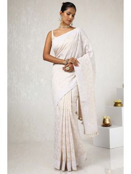 Soch - Women Cream Tussar Embroidered Saree with Unstitched Blouse