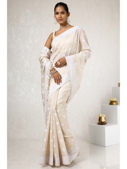 Soch - Women Cream Tussar Embroidered Saree with Unstitched Blouse