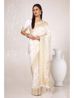Soch - Women Cream Silk Blend Woven Design Saree with Unstitched Blouse