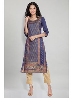 Aurelia - Blue Round Neck Printed Kurta