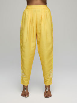 Gajra Gang - Yellow Poly Silk Salwar with Floral embroidery