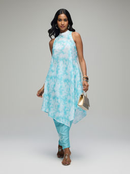 Gajra Gang - Blue Tie Dye Asymmetric Kurta Seamance