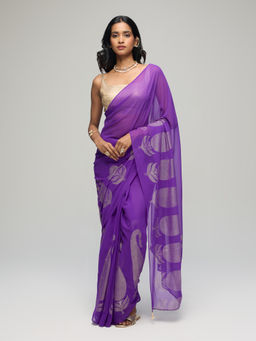 Gajra Gang - Purple Georgette Paisley Print Saree La Dolce Vita
