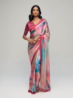 Gajra Gang - Pink Crepe Tie Dye Saree with Unstitched Blouse Fabric Seamance