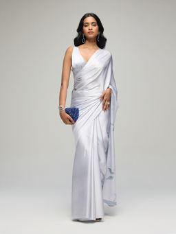 Gajra Gang - Grey Satin Ombre Floral Print Saree with Unstitched Blouse Blushed Affair