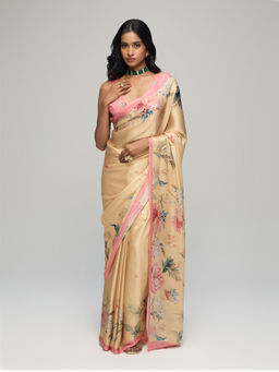 Gajra Gang - Yellow Crepe Floral Saree with Unstitched Blouse Blushed Affair