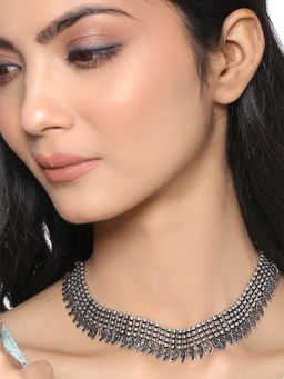 Yellow Chimes - Silver Oxidised Multilayer Designed Choker Necklace