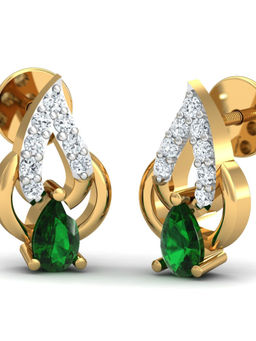 KuberBox - 18K First Affection Emerald Stud Earrings for Women and Girls