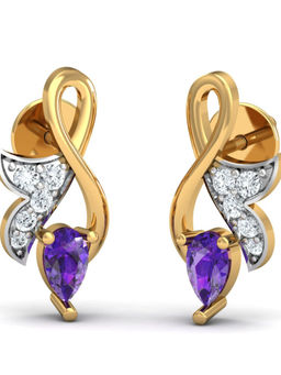 KuberBox - 18K Regal Amethyst Stud Earrings for Women and Girls