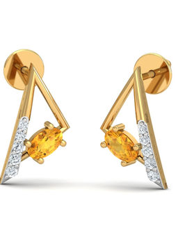 KuberBox - 18K Martinet Citrine Stud Earrings for Women and Girls