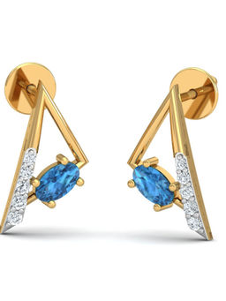 KuberBox - 18K Martinet Blue Topaz Stud Earrings for Women and Girls