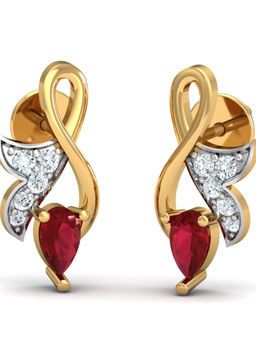 KuberBox - 18K Regal Ruby Stud Earrings for Women and Girls