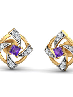 KuberBox - 18K La HÃ©lice Amethyst Stud Earrings for Women and Girls