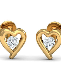 KuberBox - 18K Solo Diamond Heart Earrings for Women and Girls