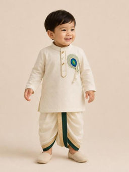 BYB Premium - Boys Cream Hand Embroidered Kurta And Dhoti