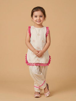 BYB Premium - Girls Cream Hand Embroidered Kurta And Salwar