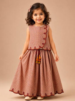 BYB Premium - Girls Brown Hand Embroidered Cotton Co-Ord Set