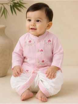 BYB Premium - Boys Pink Embroidered Chanderi Kurta And Dhoti