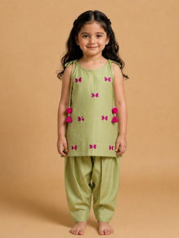 BYB Premium - Girls Sea Green Butterfly Embroidered Sleeveless Kurta And Dhoti