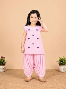 BYB Premium - Girls Light Pink Bow Kurta And Salwar