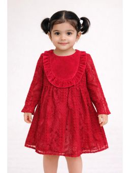 One Friday - Girls Red Self Design Dress
