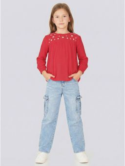 Creative Kids - Red Embroidered Round Neck Top