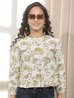 CRIMSOUNE CLUB - Girl'S Cotton Floral Printed Round Neck Top
