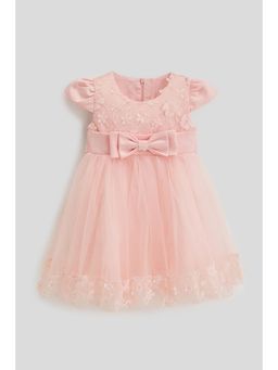 One Friday - Girls Peach Sleeveless Party Wear Dress
