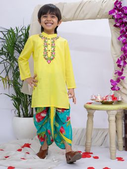 KID1 - Flower Embroidered Kurta And Dhoti