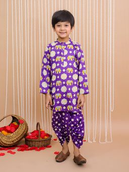 KID1 - Purple Elephant Print Kurta And Dhoti