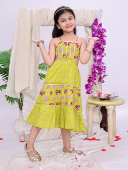 KID1 - Pure Green Cotton Nityaa Print Dress