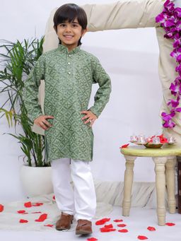 KID1 - Green Sequins Work Kurta And Pyjama