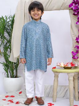 KID1 - Blue Sequins Work Kurta And Pyjama