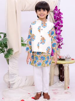 KID1 - White Phool Bahar Kurta Pyjama With Jacket