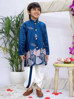 KID1 - Boys Navy Blue Nawab Kurta And Dhoti