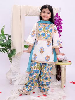 KID1 - White Cotton Phool Bahar Kurta Salwar With Dupatta