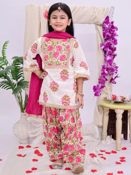 KID1 - White Cotton Phool Bahar Kurta Salwar With Dupatta